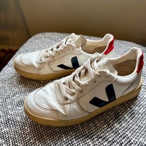 Veja Unisex White Sneakers with Navy and Red Accents